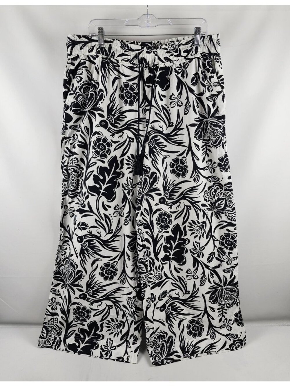 Knox Rose Pants Women Large White Black Floral Wide Leg Palazzo Pant (34x30) NWT